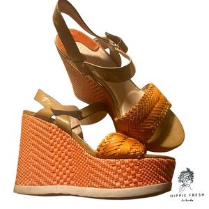 Joan & David Daidona Orange & Tan Leather Wedges S8.5
